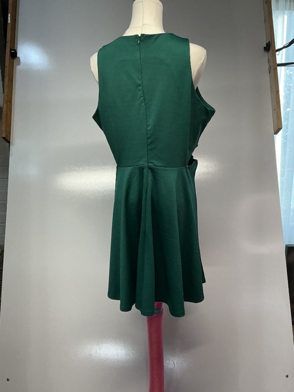 Belongsci XL Green Cutout Skater Mini Dress Fit Flare Fall Dress Cocktail - Picture 6 of 14